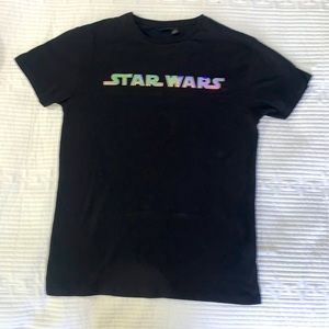 Star Wars T with Embossed Iridescent Metallic Logo Across Chest.